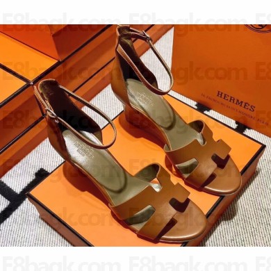 Hermes Legend Wedge sandals in calfskin Khaki (original quality)