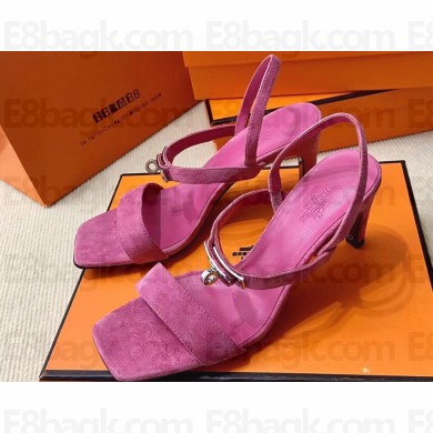 Hermes Glamour 75 sandals in suede goatskin Pink with Kelly buckle (original quality)