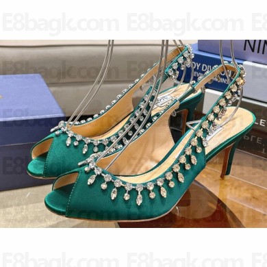 Aquazzura Heel 7.5cm Temptation Crystal Satin Sandals Green 2024