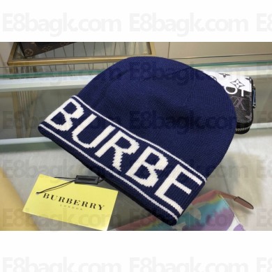 Burberry Logo Cashmere Beanie Blue