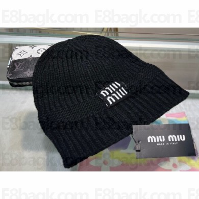 Miu Miu knit beanie Hat Black 2024