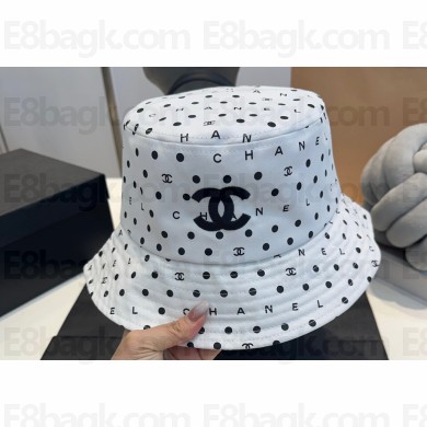 Chanel Dotted and Logo Print Bucket Hat White 2024