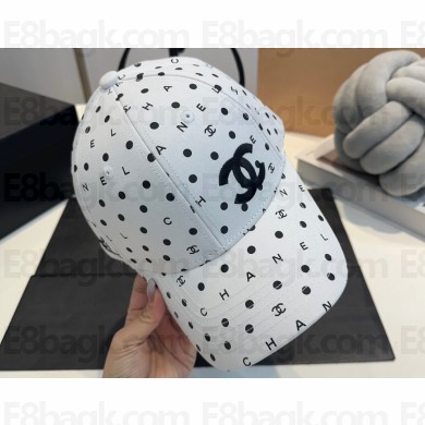 Chanel Dotted and Logo Print Baseball Cap/Hat White 2024