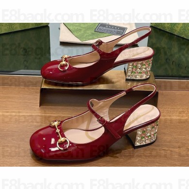 Gucci Heel 5.5cm Women's Horsebit pumps with crystals 795984 patent leather Red 2024