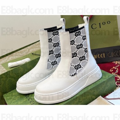 Gucci Heel 4.5cm Women/Men ankle boots with GG jersey White/Black 2024
