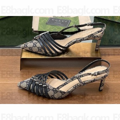 Gucci Heel 6.5cm Women's Slingback pumps with Multi buckles 796016 GG Canvas Blue 2024