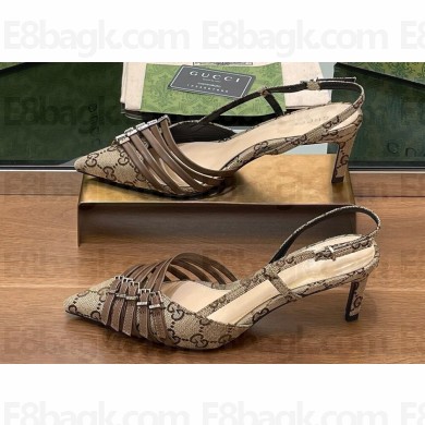 Gucci Heel 6.5cm Women's Slingback pumps with Multi buckles 796016 GG Canvas Beige 2024