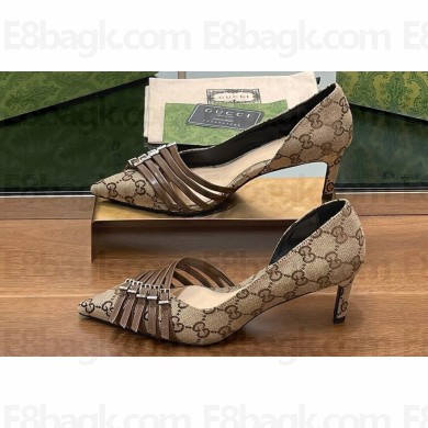Gucci Heel 6.5cm Women's pumps with Multi buckles GG Canvas Beige 2024