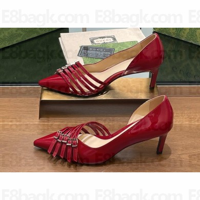 Gucci Heel 6.5cm Women's pumps with Multi buckles leather Red 2024