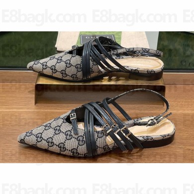 Gucci Women's strappy ballet flats with Multi buckles 796015 GG Canvas Blue 2024