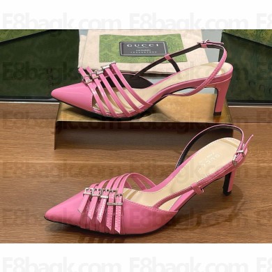 Gucci Heel 6.5cm Women's Slingback pumps with Multi buckles 796016 leather Pink 2024