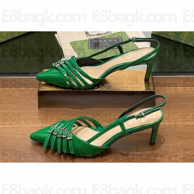 Gucci Heel 6.5cm Women's Slingback pumps with Multi buckles 796016 leather Green 2024