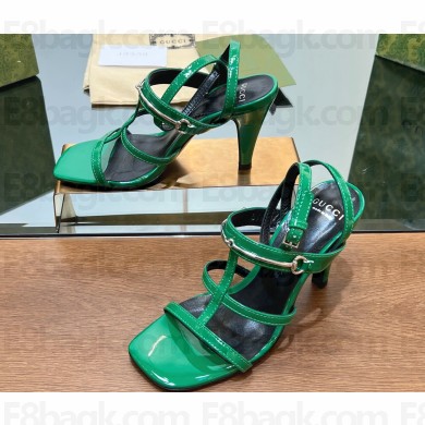 Gucci Heel 9.5cm Women's slim Horsebit sandals leather Green 2024