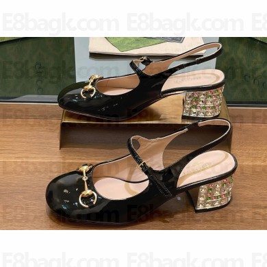 Gucci Heel 5.5cm Women's Horsebit pumps with crystals 795984 patent leather Black 2024