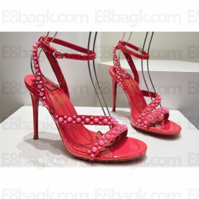 Christian Louboutin Heel 10cm Mafaldina Spikes Leather Sandals Red 2024