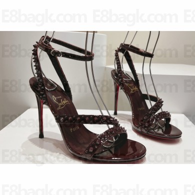Christian Louboutin Heel 10cm Mafaldina Spikes Leather Sandals Coffee 2024