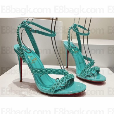 Christian Louboutin Heel 10cm Mafaldina Spikes Leather Sandals Green 2024