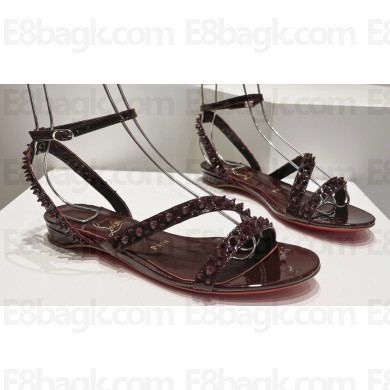 Christian Louboutin Heel 1.5cm Mafaldina Spikes Leather Sandals Coffee 2024