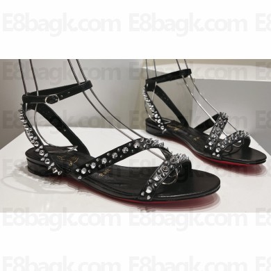 Christian Louboutin Heel 1.5cm Mafaldina Spikes Leather Sandals Black 2024