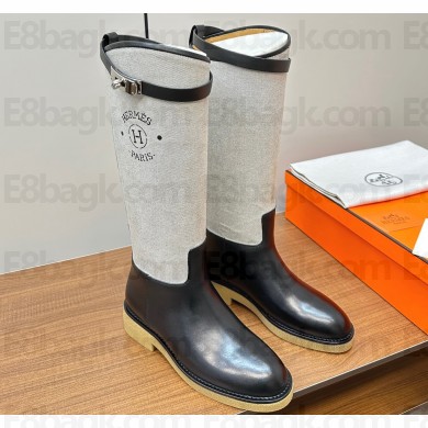 Hermes Honey boots in calfskin and canvas 2024
