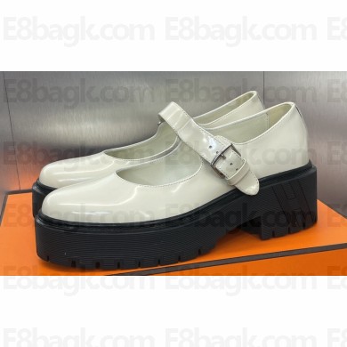 Hermes Heel 4.5cm Hoxton oxford Mary Jane shoes in glazed calfskin White 2024