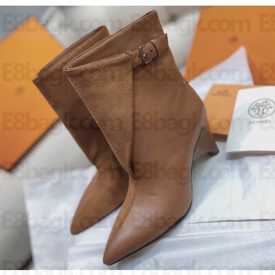 Hermes Heel 9cm Hanae ankle boots in Suede Goatskin Calfskin Brown 2024