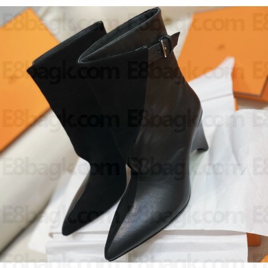 Hermes Heel 9cm Hanae ankle boots in Suede Goatskin Calfskin Black 2024