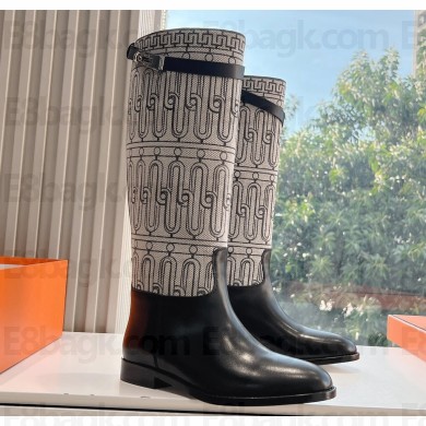 Hermes Jumping boots in calfskin and printed H canvas 2024