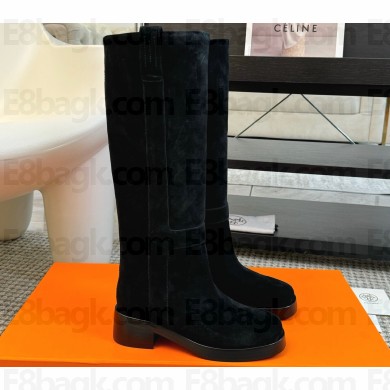 Hermes Heel 4.5cm Horse boots in suede calfskin Black 2024