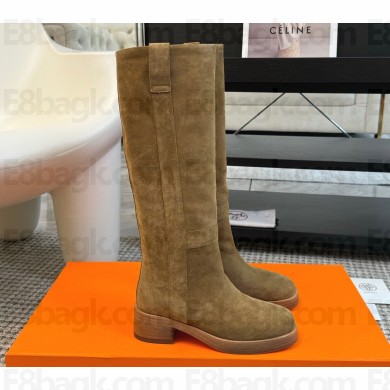 Hermes Heel 4.5cm Horse boots in suede calfskin brun fumé 2024