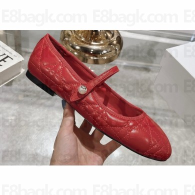 Dior Dioramour Ballet Flats with Strap in Quilted Cannage Calfskin Red 2024