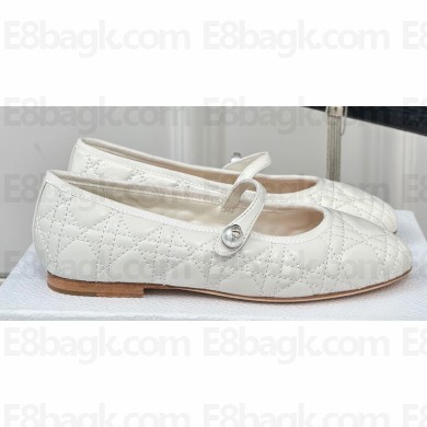 Dior Ballet Flats with Strap in Quilted Cannage Calfskin White 2024