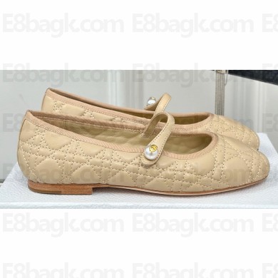 Dior Ballet Flats with Strap in Quilted Cannage Calfskin Beige 2024