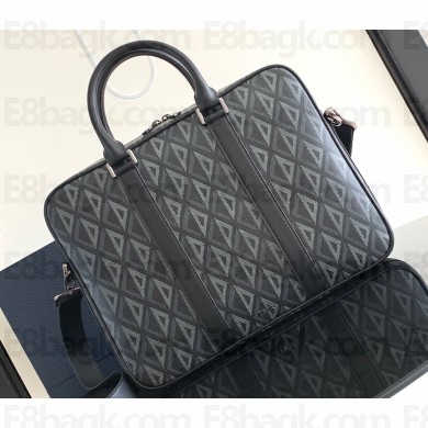 Dior Zipped Briefcase Bag in Black CD Diamond Canvas and Grained Calfskin 2024