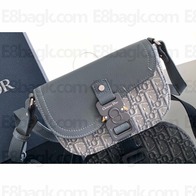 Dior Mini Saddle Messenger Bag with Flap in Deep Gray Dior Oblique Jacquard and Deep Gray Grained Calfskin 2024