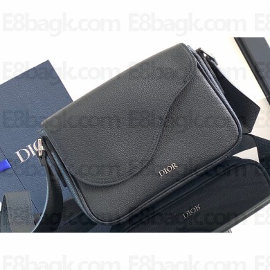 Dior Mini Saddle Messenger Bag in Black Grained Calfskin 2024