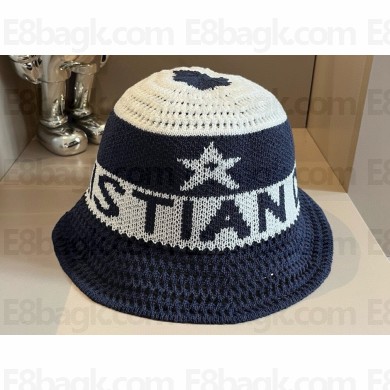 Dior D-Tulipe Cloche Hat in Blue and White Cotton Knit Blend 2024