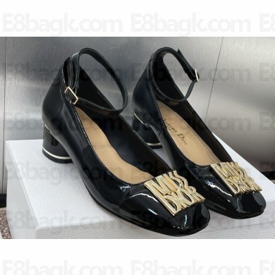 Miss Dior Heel 3.5cm Pumps with Adjustable buckled ankle strap in Black Patent Calfskin 2024