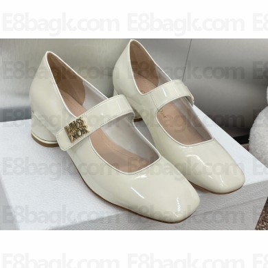 Miss Dior Heel 3.5cm Pumps with Elastic strap in White Patent Calfskin 2024