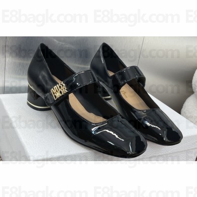 Miss Dior Heel 3.5cm Pumps with Elastic strap in Black Patent Calfskin 2024