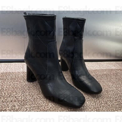 Dior Heel 9cm D-Shadow Heeled Ankle Boots in Black Leather-Effect Stretch Material with Macrocannage Motif 2024