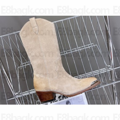 Celine Heel 4.5cm Mid High Boots In Suede Beige 2024