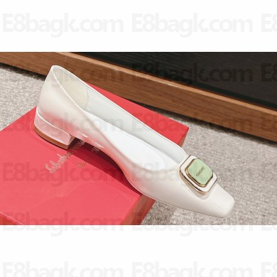 Ferragamo Metal Buckle Ballet Flats in patent leather White 2024