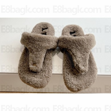 Loewe Ease Toe post shearling Women/Men sandals Gray 2024