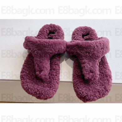 Loewe Ease Toe post shearling Women/Men sandals Purple 2024
