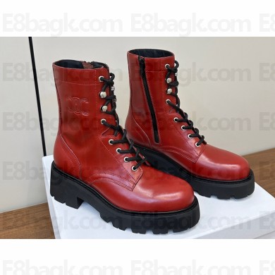 Celine Heel 5cm Triomphe Rangers Mid Lace-Up Boots In Shiny Bull Red 2024