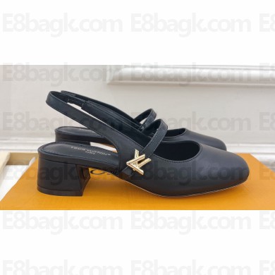 Louis Vuitton Heel 3.5cm Romy Slingback Pumps 1ACUQU Lambskin Black 2024
