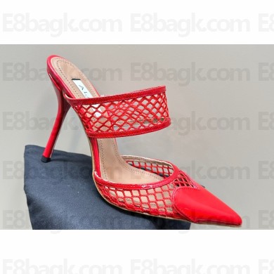 Alaia Heel 10.5cm Le Cœur Heart Mules In Fishnet Red 2024