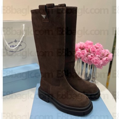 Prada Suede Calfskin High Boots Coffee 2024
