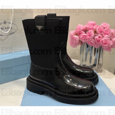 Prada Calfskin and Re-Nylon Ankle Boots Black 2024